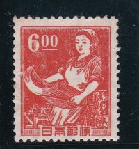 産業図案切手、６円印刷女工