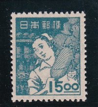 産業図案切手、１５円紡績女工