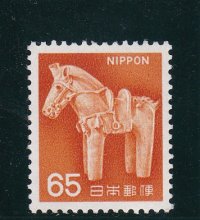 新動植物国宝切手、１９６７年シリーズ６５円はにわの馬